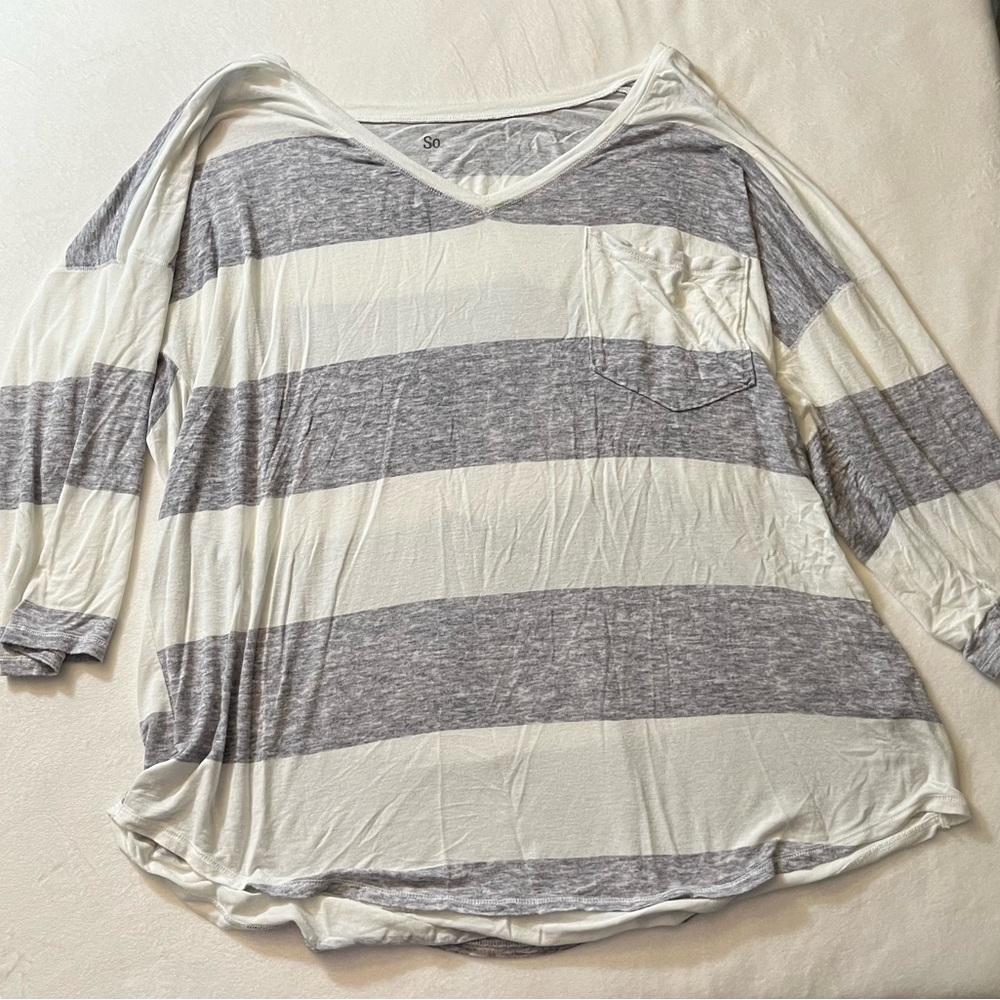 Gray and White Long Sleeve Shirt